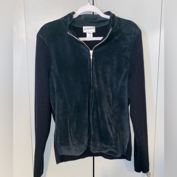 VNTG Pendleton Leather Suede merino Wool sweater Jacket Black Zip Up Co… - Picture 1 of 9